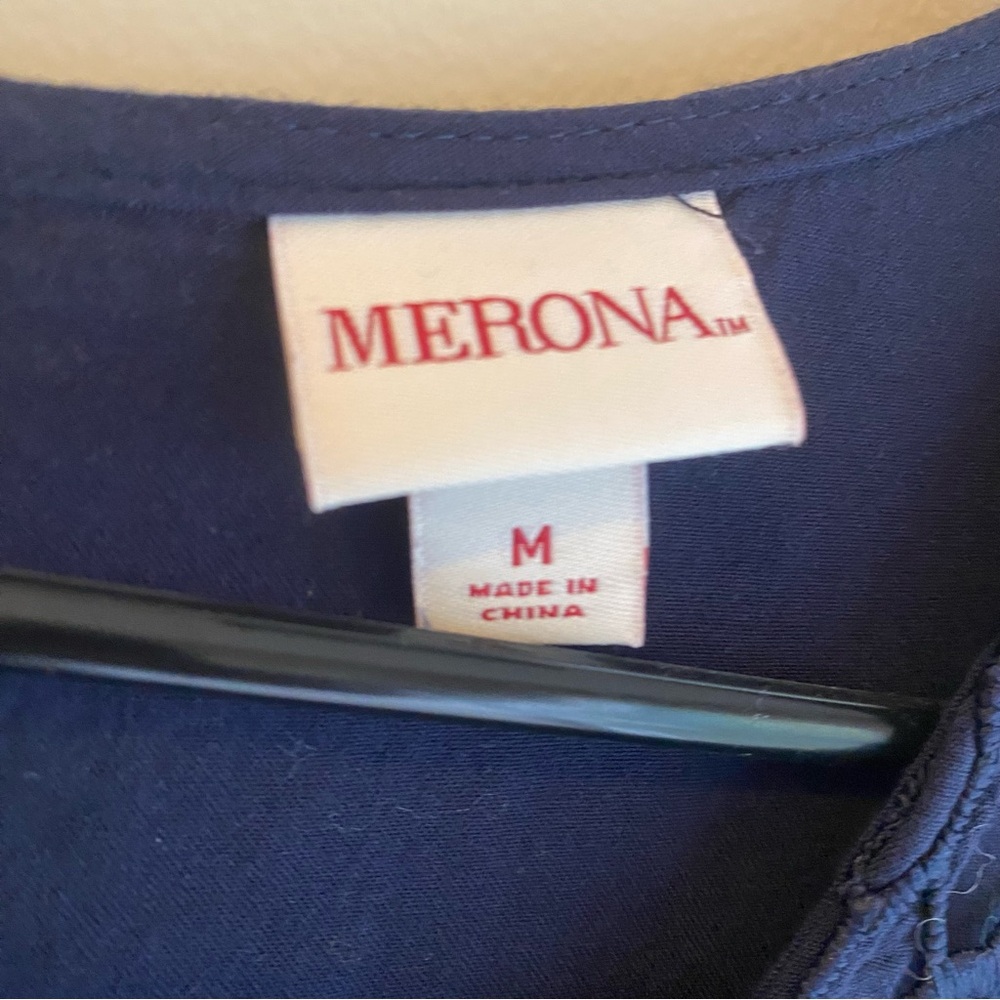 Merona Navy Blue Floral Lace Blouse Medium - Picture 3 of 4